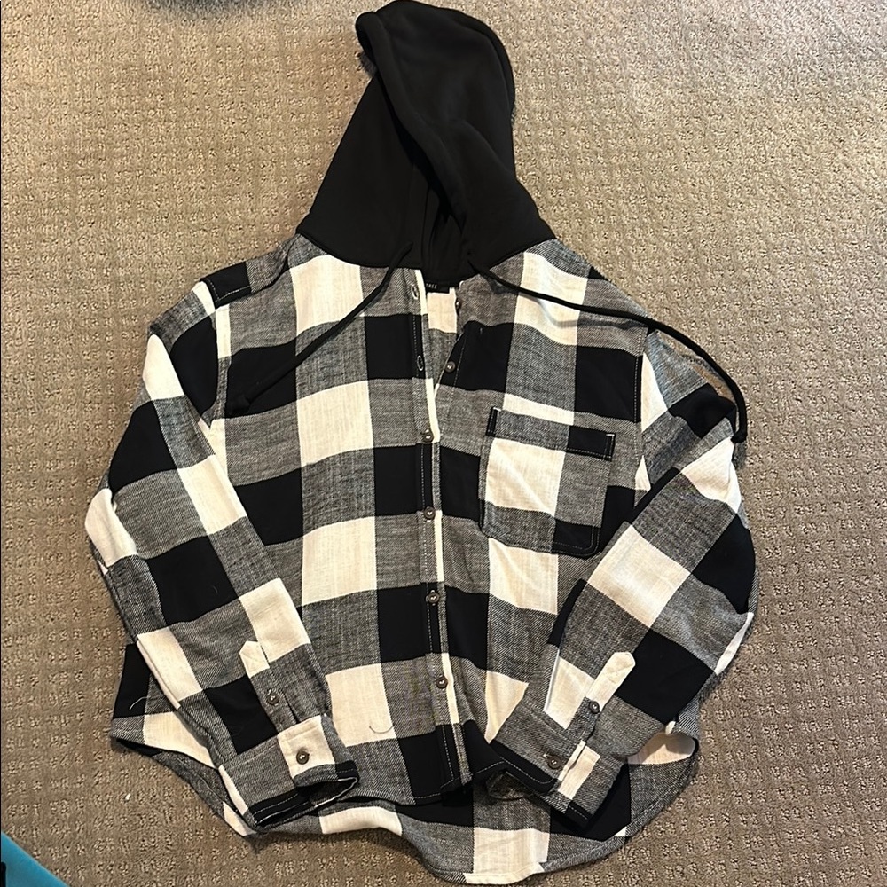 Black and White Plaid Hoodie Shirt